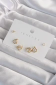 HEYF Pirinç Gold Renk Zirkon Taşlı Damla Model Küpe Seti thumbnail 1