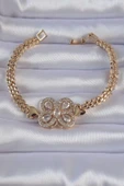 HEYF Pirinç Gold Renk Zirkon Taşlı Kelebek Figürlü Parçalı Model Bileklik thumbnail 3