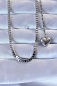 HEYF 316L Çelik Gümüş Renk Küp Zincirli Kalpli Kolye thumbnail 1