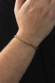 HEYF 316L Çelik Altın Renk Kalın Yassı Örgü Model Erkek Bileklik thumbnail 3