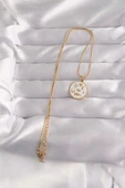 HEYF 316L Çelik Gold Renk Beyaz Mineli Karışık Figürlü Tarot Kolye - 2