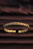HEYF 316L Çelik Altın Renk Kalın Yassı Örgü Model Erkek Bileklik thumbnail 1