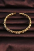 HEYF 316L Çelik Altın Renk Kalın Yassı Örgü Model Erkek Bileklik thumbnail 2