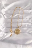 HEYF 316L Çelik Gold Renk Güneş Figür Vintage Kolye - 2