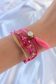HEYF Pembe Zirkon Taşlı İpli Püskül Detay Çoklu Bileklik thumbnail 1