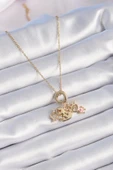 HEYF 316L Çelik Gold Renk Zirkon Taş Detay Çocuk Figür Charm Model Kadın Kolye - 2