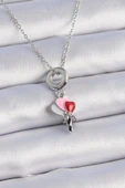 HEYF 316L Çelik Gümüş Renk Renkli Kalp Figür Charm Model Kadın Kolye thumbnail 1