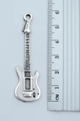 Elektro Gitar Gümüş Kaplama Deri İp Kolye - 3