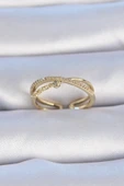 HEYF Pirinç Gold Renk Zirkon Taşlı Kadın Yüzük - 1