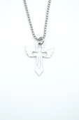 Kanatlı Haç Gümüş Kaplama Örme Zincir Kolye thumbnail 1