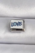 HEYF 316L Çelik Gümüş Renk Beyaz Mavi Love Yaz İşlemeli Nomination Charm thumbnail 1
