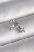 HEYF 316L Çelik Gümüş Renk Zirkon Taşlı Kelebek Model Sallantı Detay Tragus Piercing - 1
