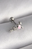 HEYF 316L Çelik Gümüş Renk Zirkon Taş Detay Pembe Kalp İşleme Tragus Piercing - 1