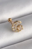 HEYF 316L Çelik Gold Renk Zirkon Taşlı Ay Yıldız Tragus Piercing - 1