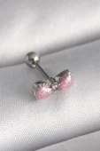 HEYF 316L Çelik Gümüş Renk Pembe Kurdele Zirkon Taş Detay Tragus Piercing - 1