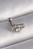 HEYF 316L Çelik Gümüş Renk Zirkon Taşlı Toplu İğne Tragus Piercing thumbnail 1