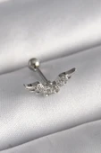 HEYF 316L Çelik Gümüş Renk Zirkon Taş Detay Kanat Model Tragus Piercing - 1