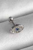 HEYF 316L Çelik Gümüş Renk Zirkon Taşlı Göz Tragus Piercing - 1