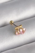 HEYF 316L Çelik Gold Renk Pembe Zirkon Taşlı Kalp Tragus Piercing - 1