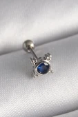 HEYF 316L Çelik Gümüş Renk Mavi Zirkon Taşlı Tragus Piercing - 1