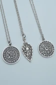 3'lü Viking Pusula Viking Kalkan Tılsım Gümüş Kaplama Kolye Seti thumbnail 1