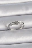 HEYF Pirinç Gümüş Renk Ayarlanabilir Zirkon Taşlı Düğüm Kalp Model Kadın Yüzük - 1