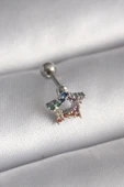 HEYF 316L Çelik Gümüş Renk Renkli Zirkon Taşlı Yıldız Model Tragus Piercing thumbnail 1