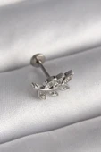 HEYF 316L Çelik Gümüş Renk Dal Model Zirkon Taş Detaylı Tragus Piercing - 1