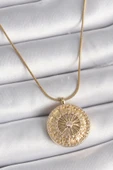 HEYF 316L Çelik Gold Renk Zirkon Taşlı 12 Burç Madalyon Model Kadın Kolye thumbnail 1