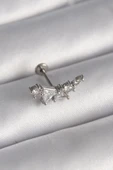 HEYF 316L Çelik Gümüş Renk Zirkon Taşlı Tragus Piercing - 1