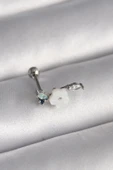 HEYF 316L Çelik Gümüş Renk Zirkon Taş Detay Beyaz Çiçek Model Tragus Piercing - 1