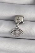 HEYF 316L Çelik Gümüş Renk Sallantı Zirkon Taşlı Göz Model Nomination Charm thumbnail 1