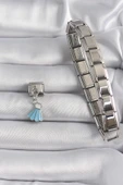 HEYF 316L Çelik Gümüş Renk Mavi Renk Sallantı Elbise Model Nomination Charm - 2