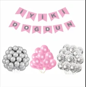 METALİK PEMBE-ŞEFFAF-GÜMÜŞ BALON+BANNER SETİ thumbnail 1