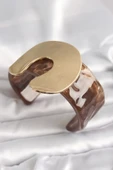 HEYF Kahverengi Mermer Desen Akrilik Plastik Gold Nal Model Plaka Vintage Kadın Bilezik thumbnail 1