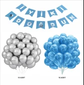 MAVİ-GÜMÜŞ BALON+BANNER SETİ - 2