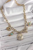 HEYF 316L Çelik Gold Renk Zincir Sallantılı Çoklu Figür Model Kadın Kolye thumbnail 2