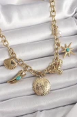 HEYF 316L Çelik Gold Renk Zincir Sallantılı Çoklu Figür Model Kadın Kolye thumbnail 1