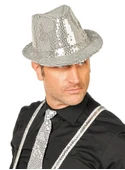 Disko Star Gümüş Payetli Fötr Şapka Yetişkin Boy - 2