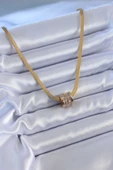 HEYF 316L Çelik Gold Renk İtalyan Zincir Model Zirkon Taşlı Kadın Kolye - 2