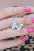 HEYF 316L Çelik Gold Renk Kristal Kelebek Model Kadın Kolye - 1