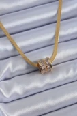 HEYF 316L Çelik Gold Renk İtalyan Zincir Model Zirkon Taşlı Kadın Kolye - 1