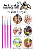 Resim Fırçası 3 Numara 5 Adet Yuvarlak Uçlu Sentetik Resim Fırça Ekonomik Suluboya Akrilik Boya Guaj Boya Yağlı Boya - 3