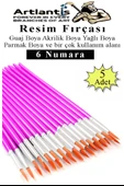 Resim Fırçası 6 Numara 5 Adet Yuvarlak Uçlu Sentetik Resim Fırça Ekonomik Suluboya Akrilik Boya Guaj Boya Yağlı Boya - 1
