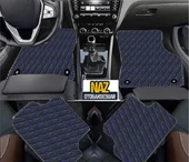 Honda Jazz 2 2009-2014 Uyumlu Mavi Dikişli Siyah Deri Paspas - 1