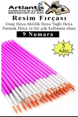 Resim Fırçası 9 Numara 5 Adet Yuvarlak Uçlu Sentetik Resim Fırça Ekonomik Suluboya Akrilik Boya Guaj Boya Yağlı Boya thumbnail 1