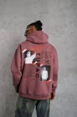Erkek Ön Arka Baskılı Kapşonlu Sweat - Gül Kurusu - 1