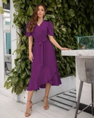 Kadın Kruvaze Yaka Midi Boy Kuşaklı Krep Elbise  0 Cm thumbnail 5