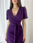 Kadın Kruvaze Yaka Midi Boy Kuşaklı Krep Elbise  0 Cm thumbnail 7