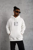 Erkek Ön Arka Baskılı Kapşonlu Sweat - Beyaz - 2